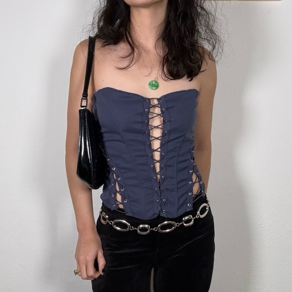 Y2k Navy Blue Corset - Picture 2 of 5